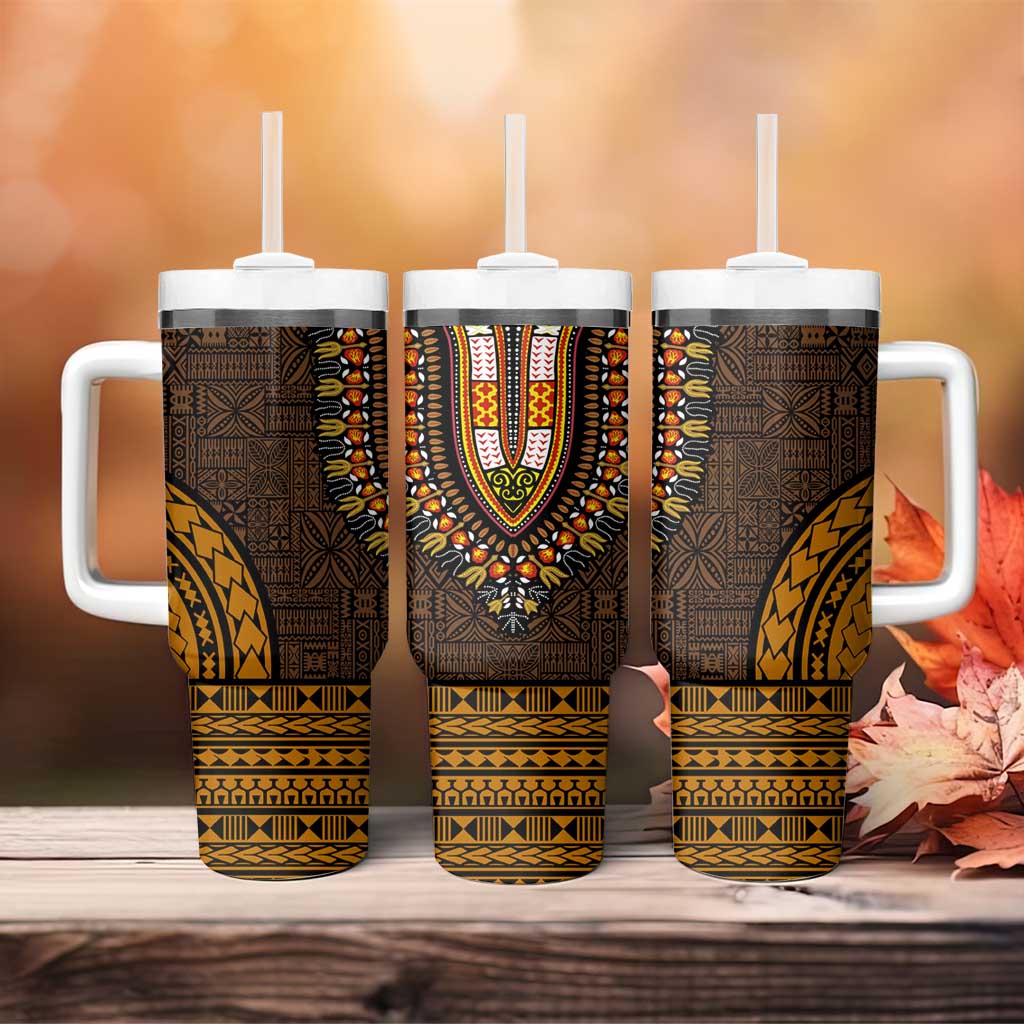 Gold Dashiki and Tapa Pattern Tumbler With Handle Africa-Polynesia Together Culture
