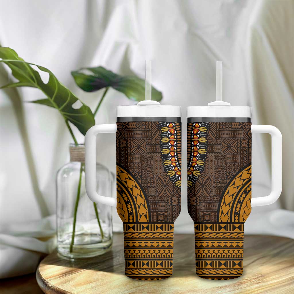 Gold Dashiki and Tapa Pattern Tumbler With Handle Africa-Polynesia Together Culture