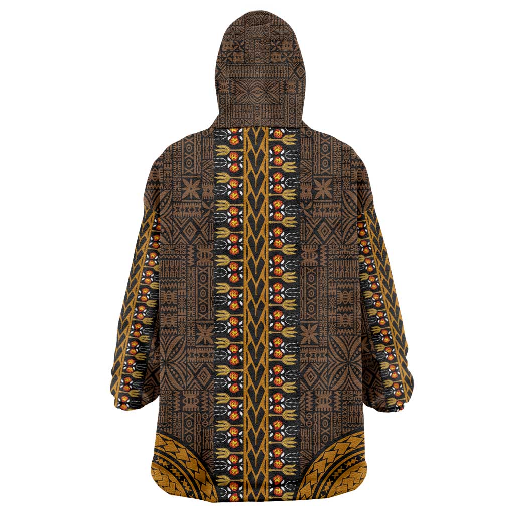 Gold Dashiki and Tapa Pattern Wearable Blanket Hoodie Africa-Polynesia Together Culture