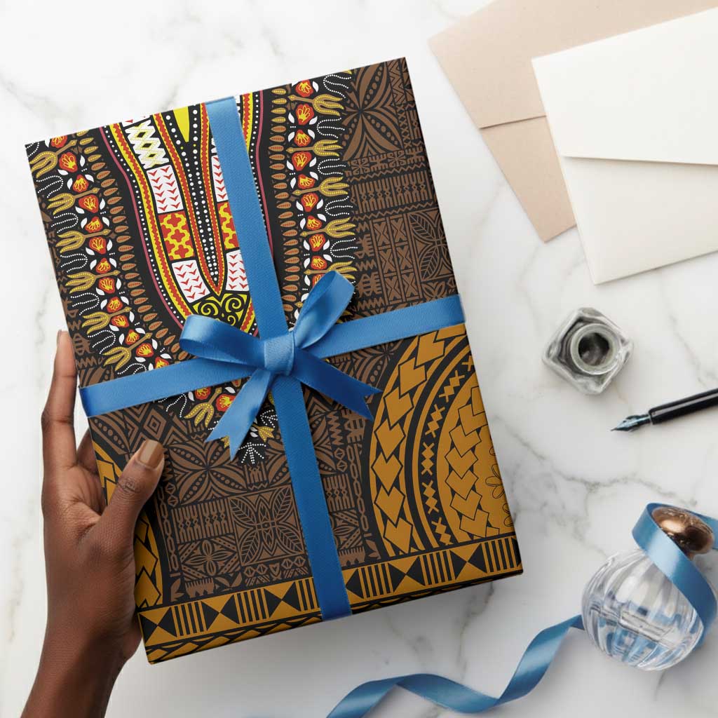 Gold Dashiki and Tapa Pattern Wrapping Paper Africa and Polynesia Together Culture - African Pride
