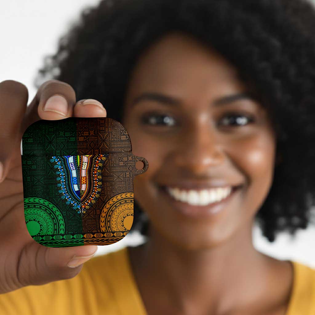 Green-gold Dashiki and Tapa Pattern AirPods Case Africa-Polynesia Together Culture