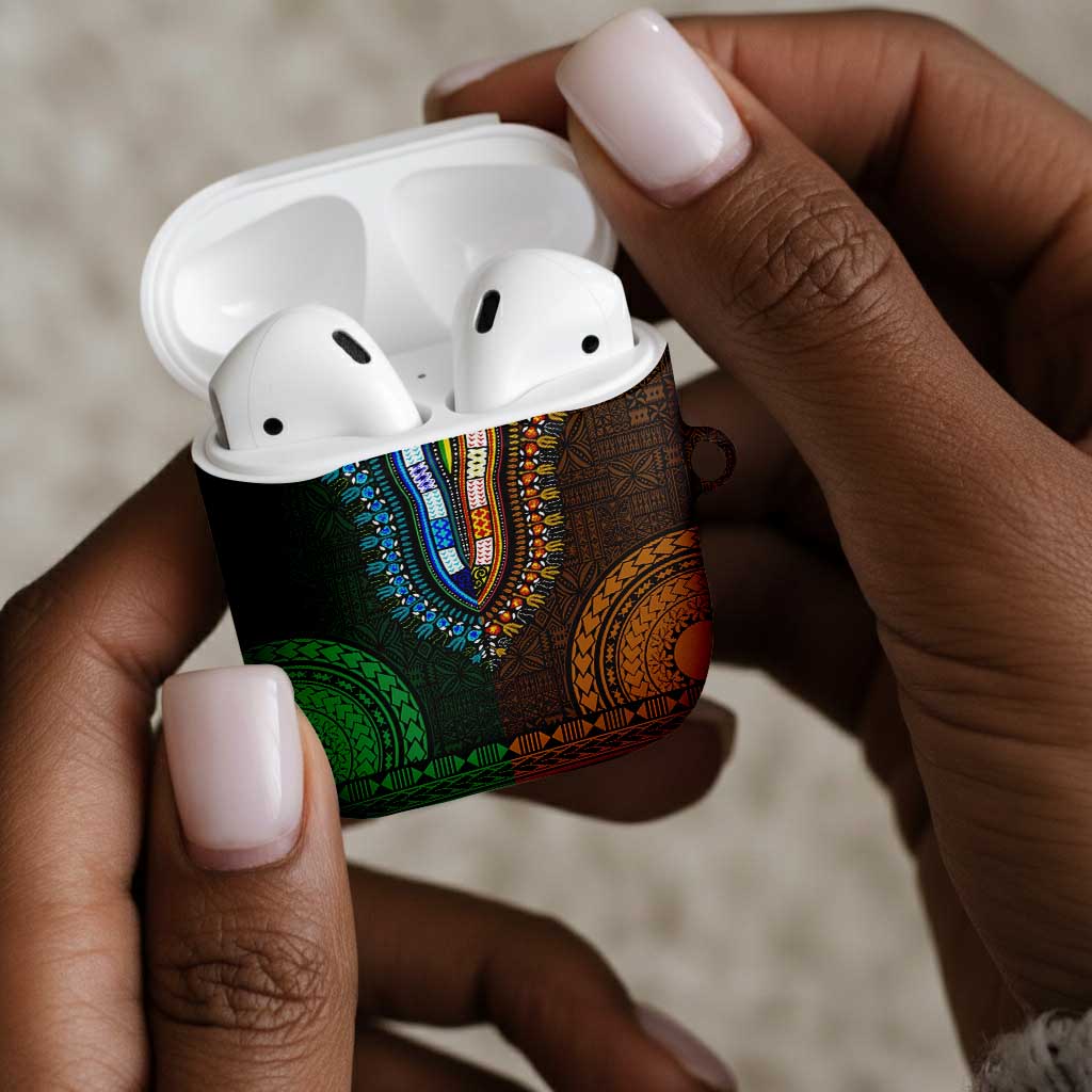 Green-gold Dashiki and Tapa Pattern AirPods Case Africa-Polynesia Together Culture