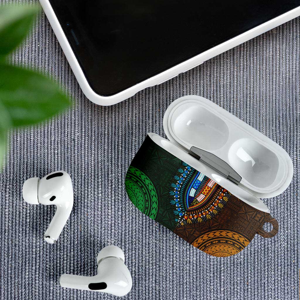 Green-gold Dashiki and Tapa Pattern AirPods Case Africa-Polynesia Together Culture