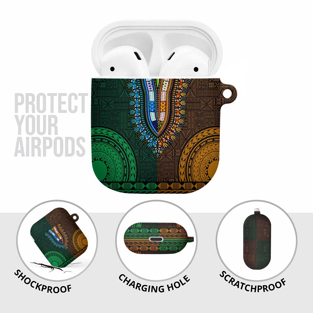 Green-gold Dashiki and Tapa Pattern AirPods Case Africa-Polynesia Together Culture