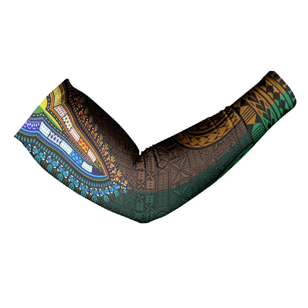 Green-gold Dashiki and Tapa Pattern Arm Sleeves Africa-Polynesia Together Culture