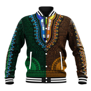 Green-gold Dashiki and Tapa Pattern Baseball Jacket Africa-Polynesia Together Culture