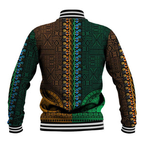 Green-gold Dashiki and Tapa Pattern Baseball Jacket Africa-Polynesia Together Culture