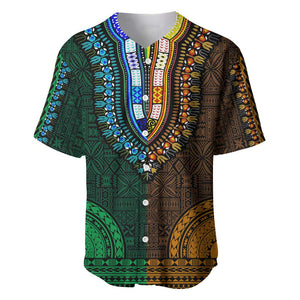 Green-gold Dashiki and Tapa Pattern Baseball Jersey Africa-Polynesia Together Culture