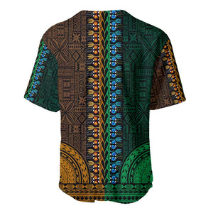 Green-gold Dashiki and Tapa Pattern Baseball Jersey Africa-Polynesia Together Culture