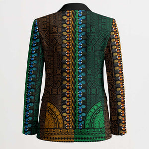 Green-gold Dashiki and Tapa Pattern Blazer Africa-Polynesia Together Culture