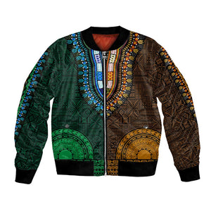 Green-gold Dashiki and Tapa Pattern Bomber Jacket Africa-Polynesia Together Culture