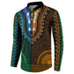 Green-gold Dashiki and Tapa Pattern Button Sweatshirt Africa-Polynesia Together Culture