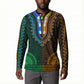 Green-gold Dashiki and Tapa Pattern Button Sweatshirt Africa-Polynesia Together Culture