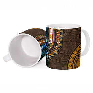Green-gold Dashiki and Tapa Pattern Ceramic Mug Africa-Polynesia Together Culture