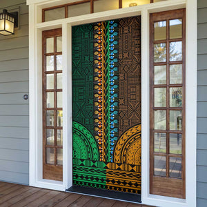 Green-gold Dashiki and Tapa Pattern Door Cover Africa-Polynesia Together Culture