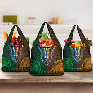 Green-gold Dashiki and Tapa Pattern Grocery Bag Africa-Polynesia Together Culture