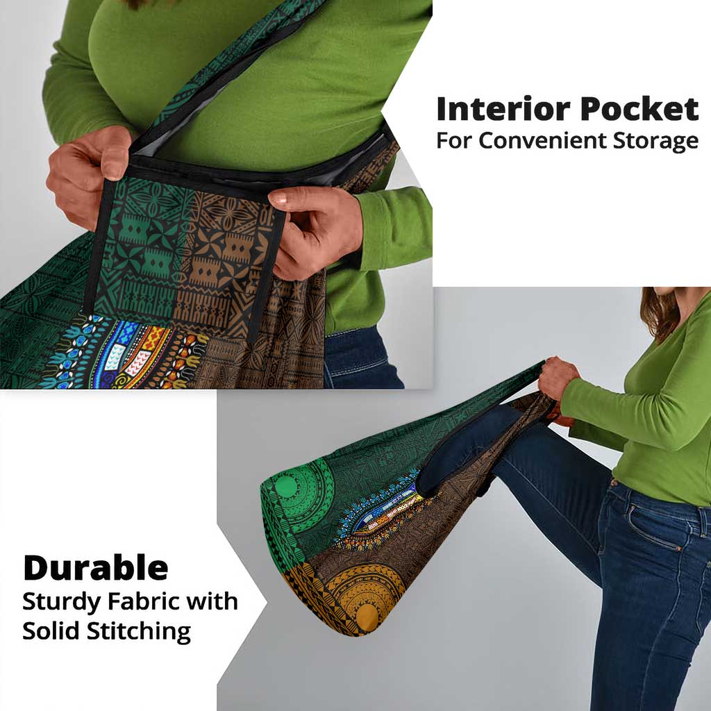 Green-gold Dashiki and Tapa Pattern Grocery Bag Africa-Polynesia Together Culture