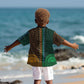 Green-gold Dashiki and Tapa Pattern Kid Hawaiian Shirt Africa-Polynesia Together Culture