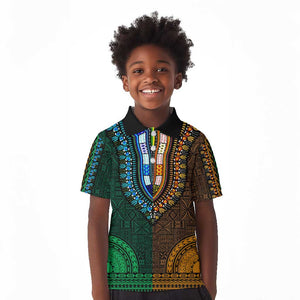 Green-gold Dashiki and Tapa Pattern Kid Polo Shirt Africa-Polynesia Together Culture