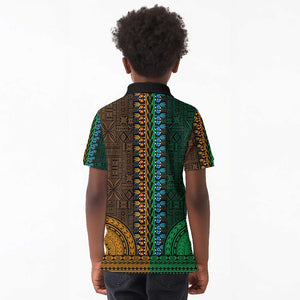 Green-gold Dashiki and Tapa Pattern Kid Polo Shirt Africa-Polynesia Together Culture