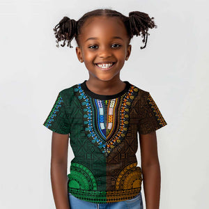 Green-gold Dashiki and Tapa Pattern Kid T shirt Africa-Polynesia Together Culture