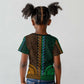 Green-gold Dashiki and Tapa Pattern Kid T shirt Africa-Polynesia Together Culture