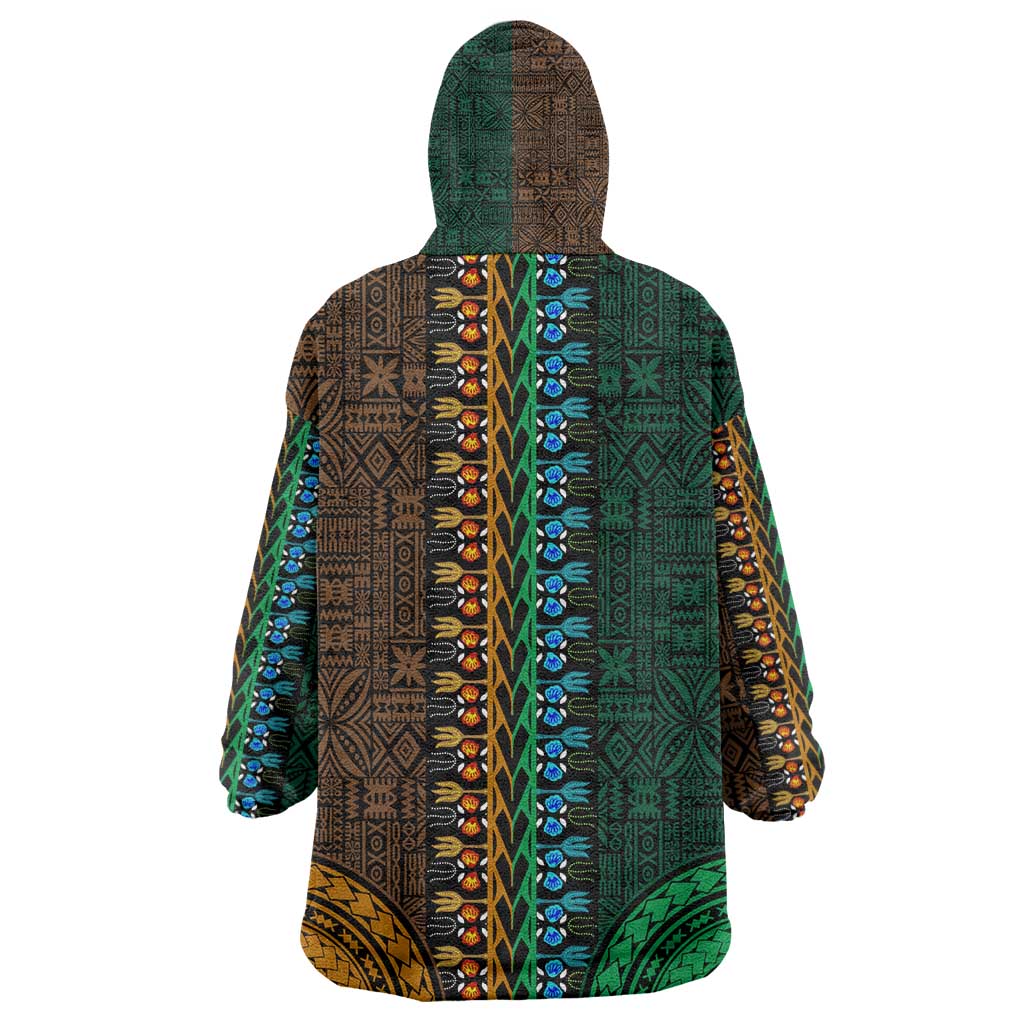 Green-gold Dashiki and Tapa Pattern Kid Wearable Blanket Hoodie Africa-Polynesia Together Culture