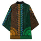 Green-gold Dashiki and Tapa Pattern Kimono Africa-Polynesia Together Culture