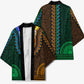 Green-gold Dashiki and Tapa Pattern Kimono Africa-Polynesia Together Culture