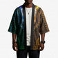 Green-gold Dashiki and Tapa Pattern Kimono Africa-Polynesia Together Culture