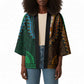 Green-gold Dashiki and Tapa Pattern Kimono Africa-Polynesia Together Culture