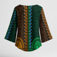 Green-gold Dashiki and Tapa Pattern Kimono Sleeve Blouse Africa-Polynesia Together Culture