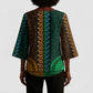 Green-gold Dashiki and Tapa Pattern Kimono Sleeve Blouse Africa-Polynesia Together Culture