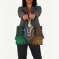 Green-gold Dashiki and Tapa Pattern Leather Bag Africa-Polynesia Together Culture