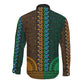 Green-gold Dashiki and Tapa Pattern Long Sleeve Button Shirt Africa-Polynesia Together Culture