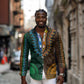Green-gold Dashiki and Tapa Pattern Long Sleeve Button Shirt Africa-Polynesia Together Culture