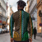 Green-gold Dashiki and Tapa Pattern Long Sleeve Button Shirt Africa-Polynesia Together Culture