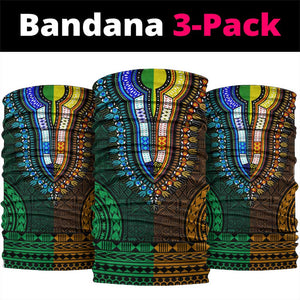 Green-gold Dashiki and Tapa Pattern Neck Gaiter Africa-Polynesia Together Culture LT9