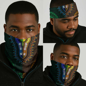 Green-gold Dashiki and Tapa Pattern Neck Gaiter Africa-Polynesia Together Culture LT9