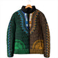 Green-gold Dashiki and Tapa Pattern Padded Jacket Africa-Polynesia Together Culture