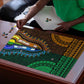 Green-gold Dashiki and Tapa Pattern Puzzle Africa-Polynesia Together Culture