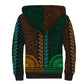 Green-gold Dashiki and Tapa Pattern Sherpa Hoodie Africa-Polynesia Together Culture