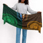 Green-gold Dashiki and Tapa Pattern Simple Headwrap Africa and Polynesia Together Culture