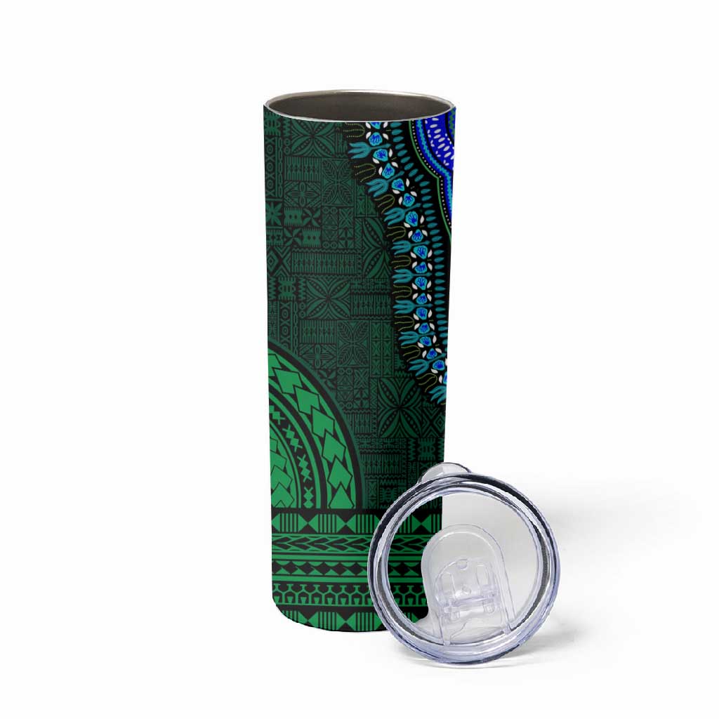 Green-gold Dashiki and Tapa Pattern Skinny Tumbler Africa-Polynesia Together Culture