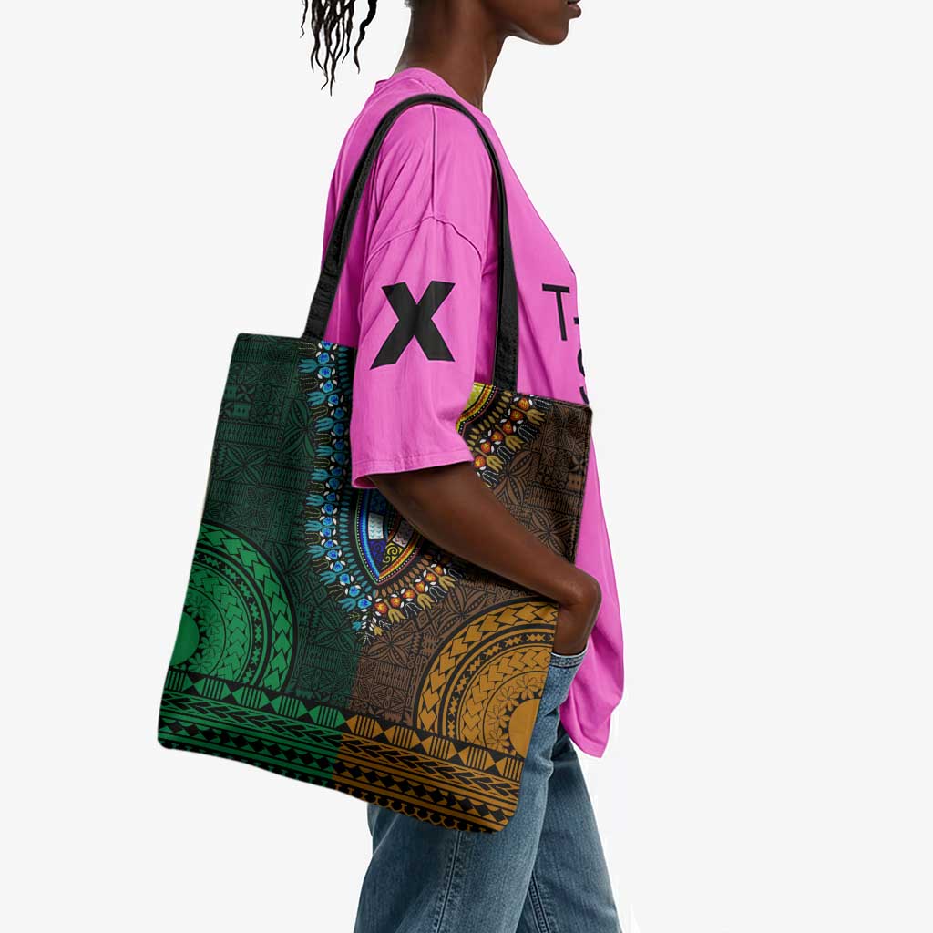 Green-gold Dashiki and Tapa Pattern Tote Bag Africa-Polynesia Together Culture