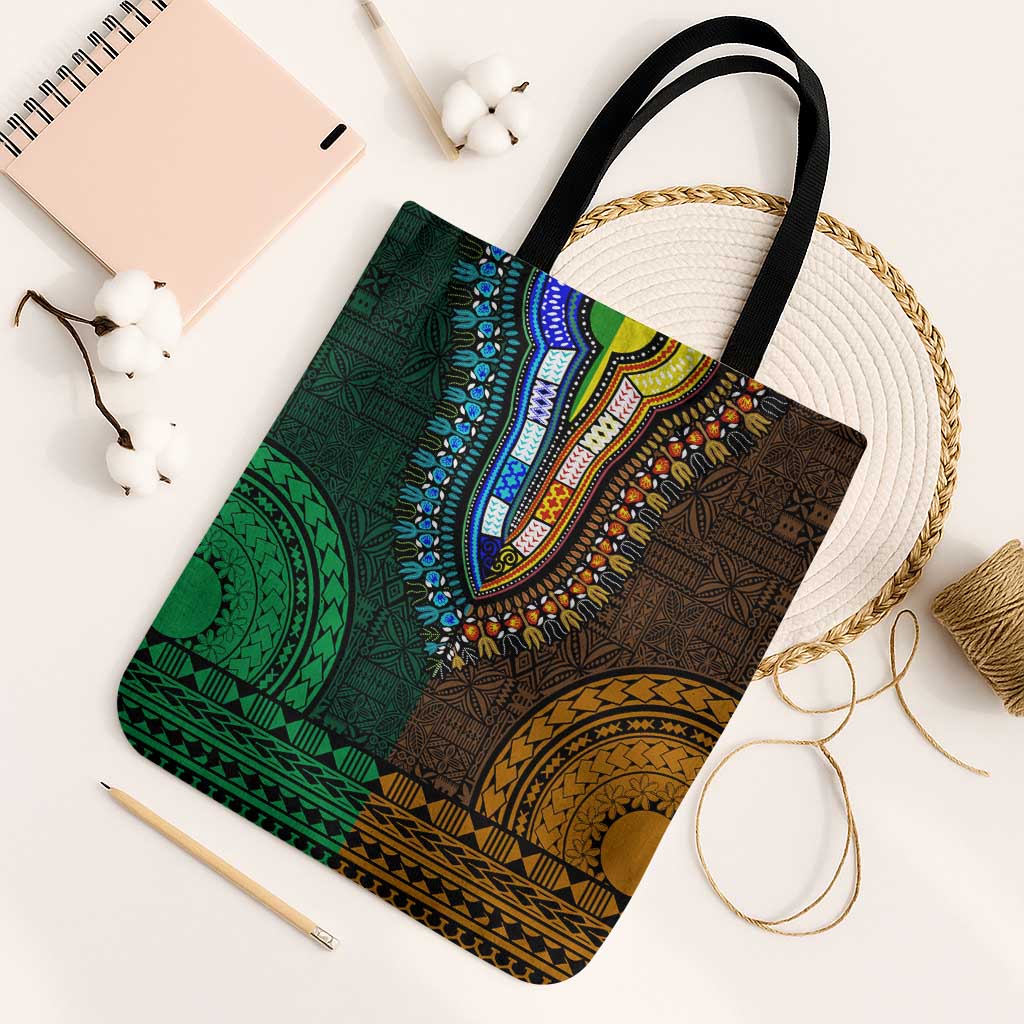 Green-gold Dashiki and Tapa Pattern Tote Bag Africa-Polynesia Together Culture