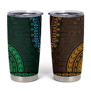 Green-gold Dashiki and Tapa Pattern Tumbler Cup Africa-Polynesia Together Culture