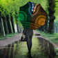 Green-gold Dashiki and Tapa Pattern Umbrella Africa-Polynesia Together Culture