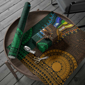 Green-gold Dashiki and Tapa Pattern Wrapping Paper Africa and Polynesia Together Culture - African Pride