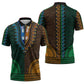 Green-gold Dashiki and Tapa Pattern Zipper Polo Shirt Africa-Polynesia Together Culture